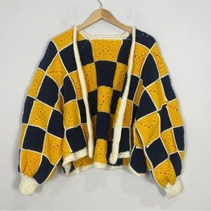 Hand Knit Chunky Oversized Crochet Blanket Grandma Cardigan